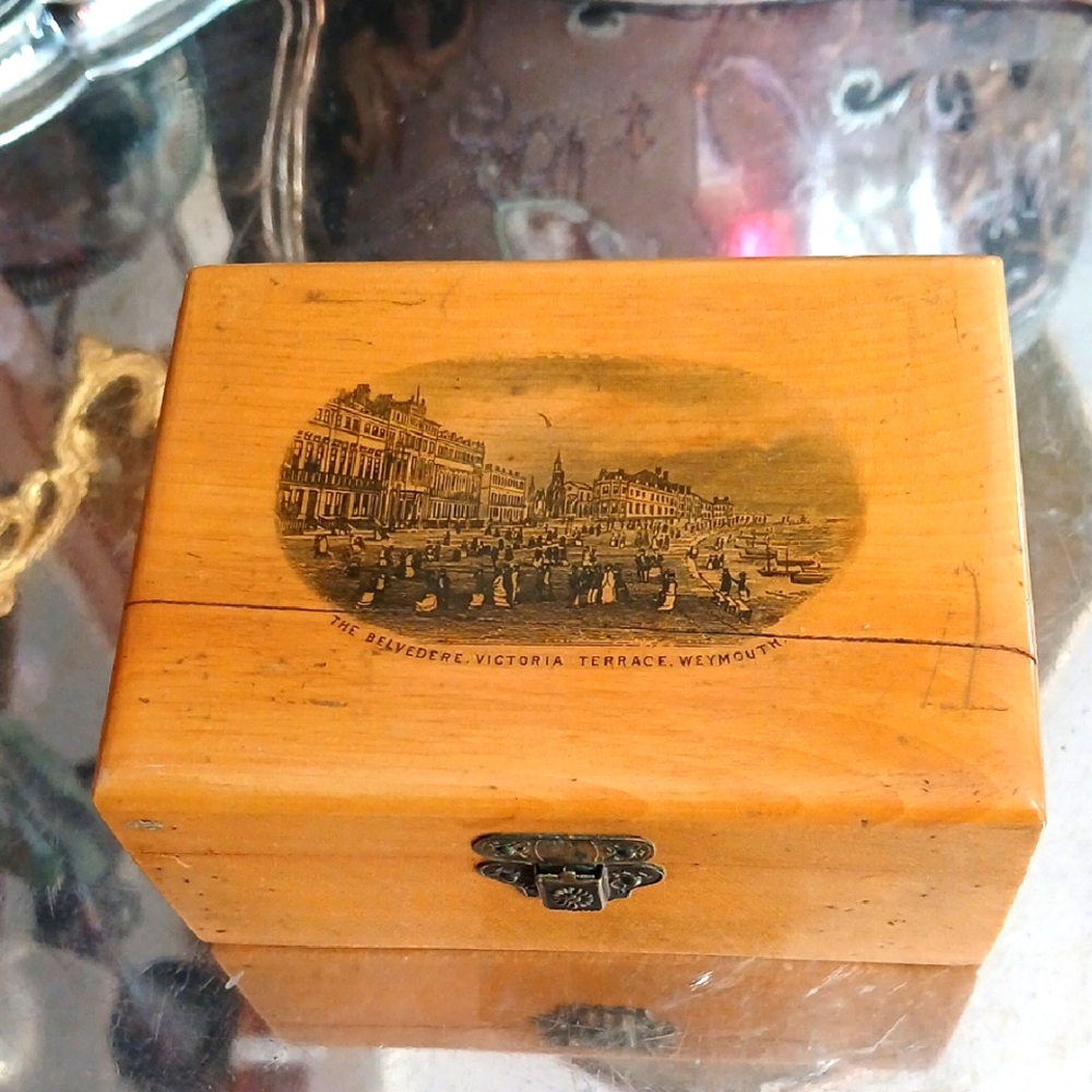 Vintage Victorian Tureen Wooden Box with Weymouth Scene